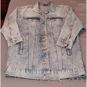 Womens DenimJacket Large Blue Distressed Retro Y2k 80s  Grunge Streetwear Skater